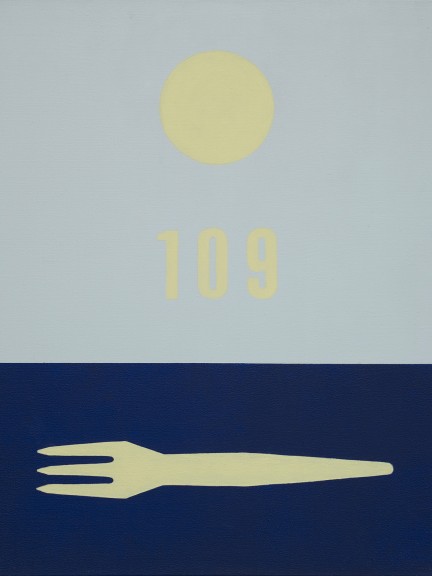 French fries fork #911 (yellow), 60 x 50 cm, acrylic on canvas, 2001