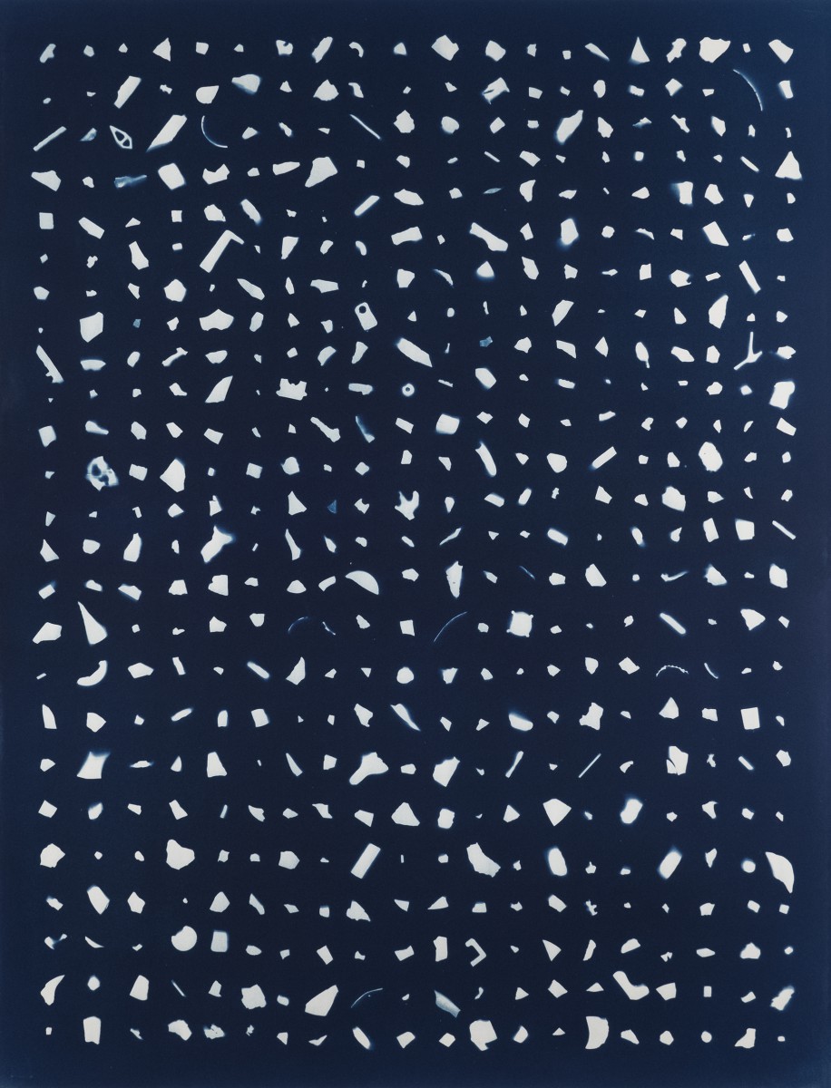 500 pieces of plastic, Agulhas National Park (SA), Atlantic Ocean #1, 2018 Cyanotype, 73 x 56cm